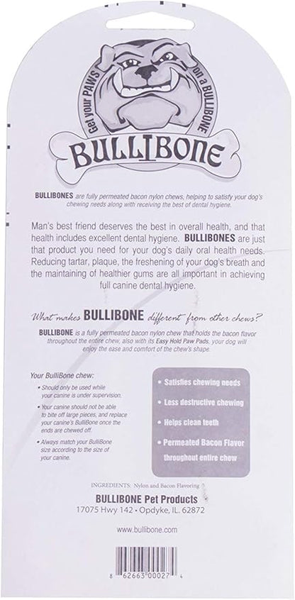Bullibone Nylon Dog Chew Toy for Aggressive Chewers - Dental Hygiene Bone with Bacon Flavor, Durable Tough Chew Toys for Extra Large Dogs, Indestructible Dog Bone - Single