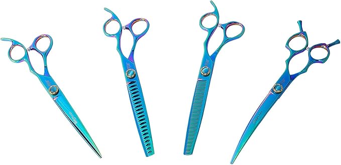 Stjuo 7.5'' Dog Scissors Set for Grooming 440C Stainless Steel Green Professional Pet Trimming Scissors Sharp Blades Cutting for Dogs and Cats Shears