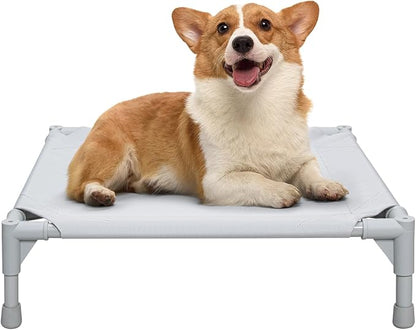 Love&go Elevated Dog Bed with Metal Frame, Cooling Raised Pet Cot for Dog and Cat (S - Grey, Small-18.5x18.5x5.5 inch)