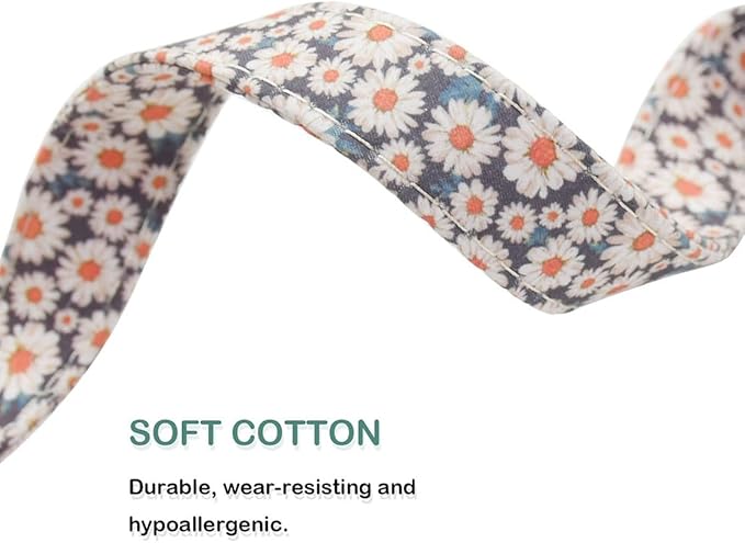 Cotton Dog Collar Metal Buckle Daisy Summer, Cute Adjustable Dog Collar Soft for Small Medium Large Boys Girls Dogs Durable