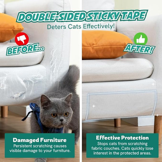 1 Roll Cat Scratch Furniture Protector Tape – Double-Sided Sticky Training (4" x 20ft) – Anti-Scratch Sofa & Couch Guard – Clear, Easy to Apply & Remove – Not for Leather, Velvet, Microfiber