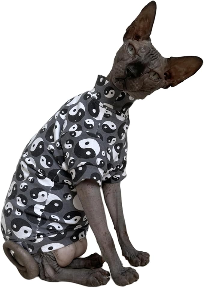 Tai Ji Feng Shui Sphynx Cat Cotton T-Shirts Hairless Cat Sweatshirt Pet Kitten Clothes Round Collar Kitten Shirts Vest Cats & Small Dogs Apparel (Ba Gua, M (5.5-6.6 lbs))