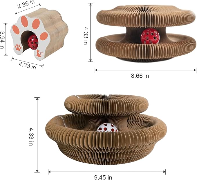 Comasua Cat Toy,Magic Organ Cats Scratcher Board,Foldable Accordion Toys with Ball (2pc)