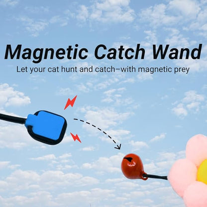 Magnetic Catch Wand (Compact 24") Cat Toy – Interactive Telescoping Wand for Indoor Cats and Kittens, Magnetic Easy Catch & Release, Durable Enrichment Toy with 3 Lures