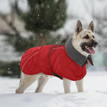 Kuoser Dog Coat, Super-Warm Dog Jacket Windproof Pet Cold Weather Coats for Extra Large Dogs, Fleece Lining Quilted Turtleneck Puppy Snowsuit Reflective Adjustable Doggie Winter Clothes, Red, 3XL