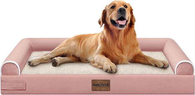Large Dog Bed Orthopedic Washable: Beds Bolster XL Bed Big XLarge Dogs Memory Foam Couch Sofa Waterproof with Removable Cover - Pink