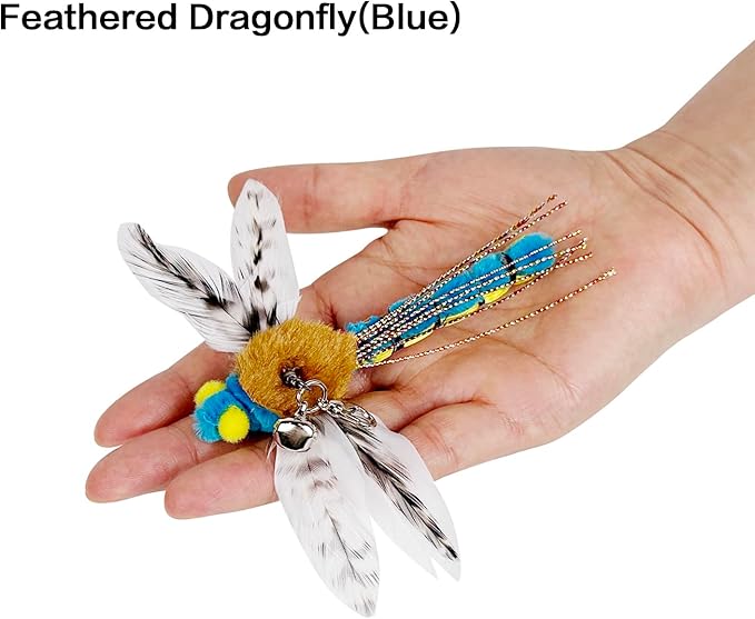 TTcat Feather Cat Toy Attachments,3 Pcs Simulation Insects Bugs Dragonfly Grasshopper Refills, Cat Toys Replacement Feathers for Cat Kitten Wand.