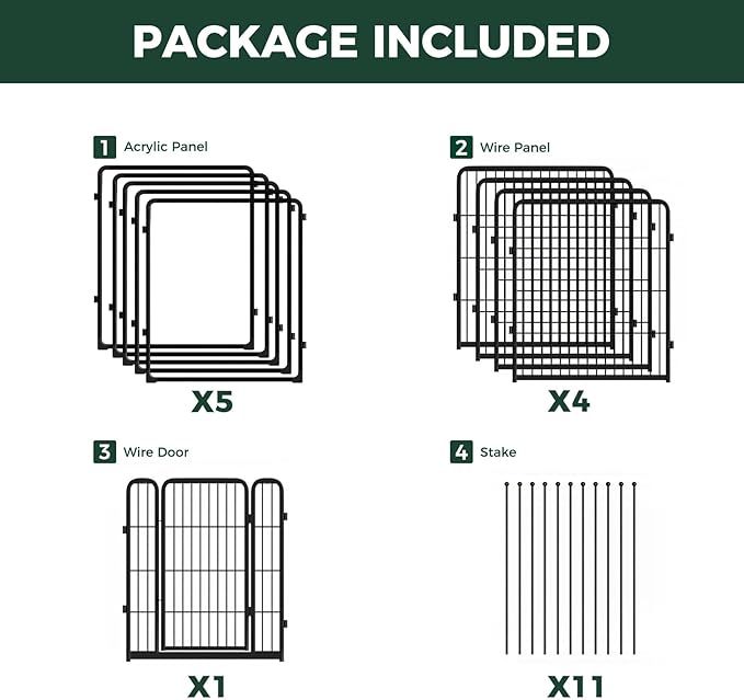 FXW Acrylic & Wire Mesh Indoor Dog Playpen, Heavy Duty 32 Inch 10 Panels Metal Dog Pen for Small and Medium Dogs, Black│Patented