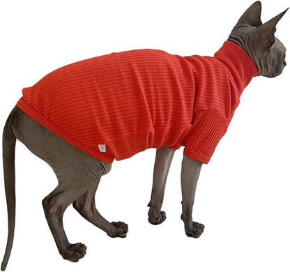 Sphynx Cats Shirt Cat Turtleneck Cotton Sweater Pullover Kitten T-Shirts with Sleeves Cat Pajamas Jumpsuit for Sphynx Cornish Rex, Devon Rex, Peterbald (Sunset, Medium (Pack of 1))
