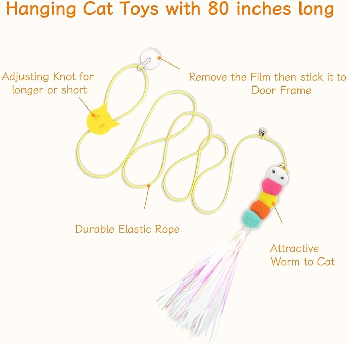 SUNSHINETOP Cat Wand Toy, Interactive Kitten Feather Toys Self Play, Cat Teaser for Indoor Cats Reusable Suction Cup Toys for Indoor Cats Kittens Play Exercise