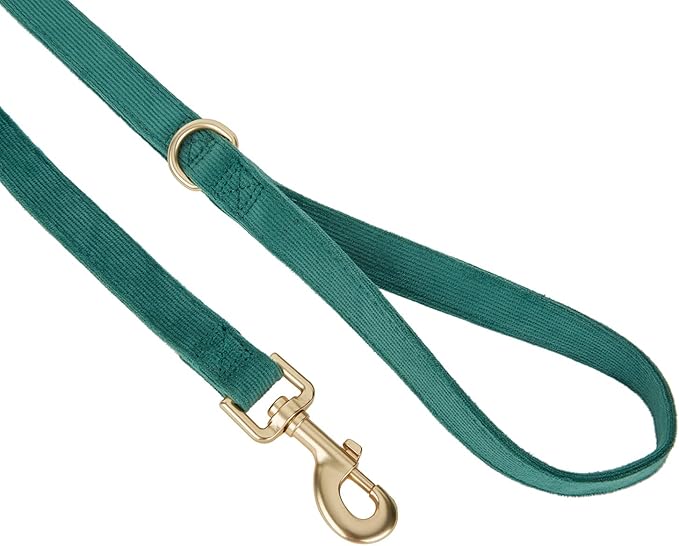 Ewinoom Soft Corduroy Dog Collar and Leash Set Adjustable Durable Dog Collars with Metal Buckle and Lead for Small Dogs,Dark Green