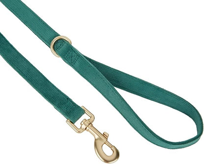 Ewinoom Soft Corduroy Dog Collar and Leash Set Adjustable Durable Dog Collars with Metal Buckle and Lead for Small Dogs,Dark Green