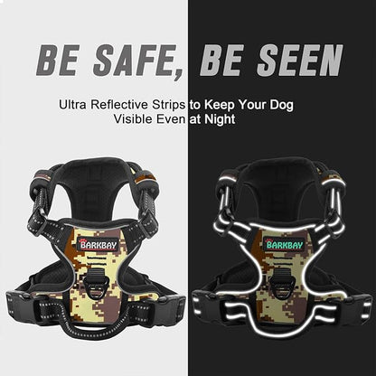 BARKBAY No Pull Dog Harness Front Clip Heavy Duty Reflective Easy Control Handle for Large Dog Walking(Desert camo,M)