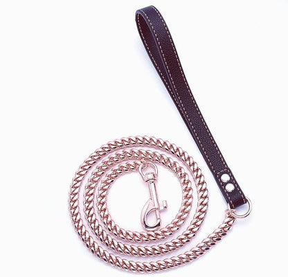 Rose Gold Dog Chain Leash 10MM 14MM Curb Cuban Link Chain Dog Leash Strong Chew Proof Stainless Steel Leash 3FT/4FT/5FT for Small Medium Large Dogs(10mm,4ft)…