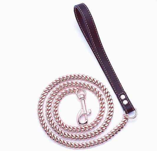 Rose Gold Dog Chain Leash 10MM 14MM Curb Cuban Link Chain Dog Leash Strong Chew Proof Stainless Steel Leash 3FT/4FT/5FT for Small Medium Large Dogs(10mm,4ft)…