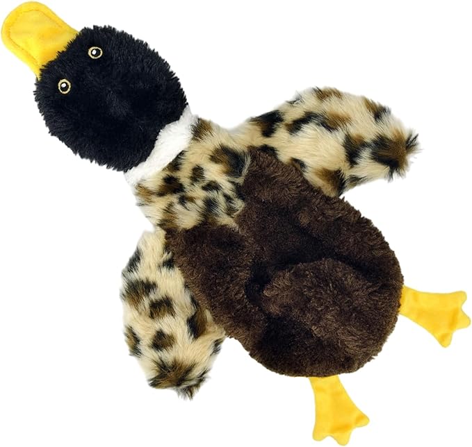 Calibonbon Duck Dog Squeaky Toy for Aggressive Chewers - No Stuffing Durable Plush with 4 Squeakers & Crinkle Wings, Chew Proof Puppy Toys for Small Medium Large Dogs (Black & Brown)