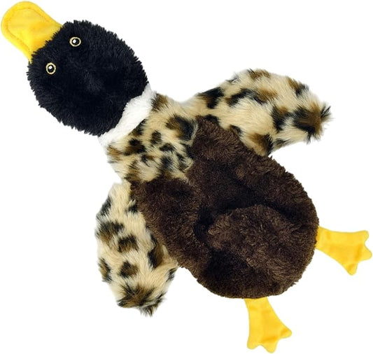 Calibonbon Duck Dog Squeaky Toy for Aggressive Chewers - No Stuffing Durable Plush with 4 Squeakers & Crinkle Wings, Chew Proof Puppy Toys for Small Medium Large Dogs (Black & Brown)