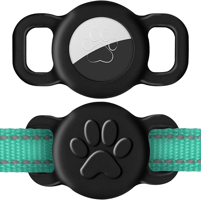 Dynmeow Dog Cat Collar Holder Compatible with Airtag, Anti-Lost Silcione Holder for 3/8 and 5/8 Inch Wide Collars, Black, S(1 Pack)