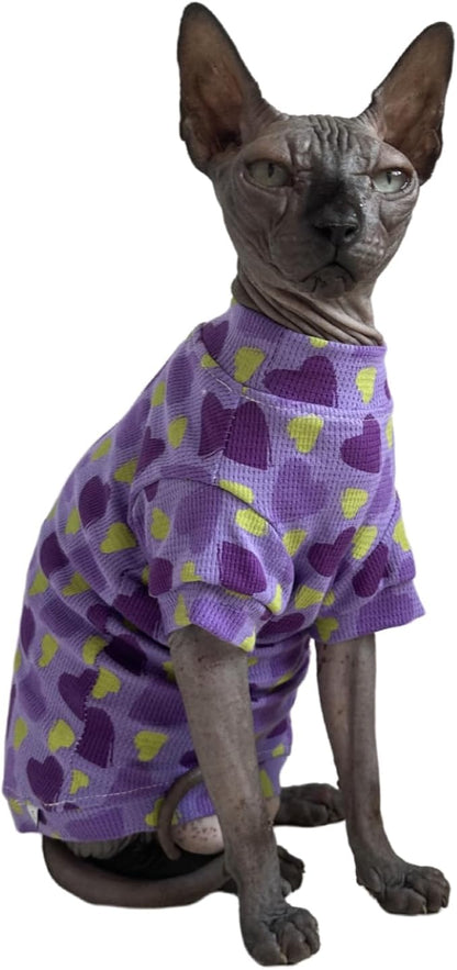 Limited Edition Sphynx Cat Cotton T-Shirts Hairless Cat Sweatshirt Pet Kitten Clothes Round Collar Kitten Shirts Vest Cats & Small Dogs Apparel (Purple Heart, S (3.3-4.4 lbs))