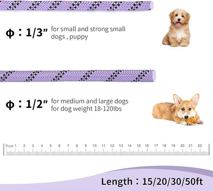 Long Dog Leash for Training 20Ft-Reflective Nylon Rope with Swivel Hook-Recall Agility Lead for Large Small Medium Dogs Outside Walking Hiking-Purple