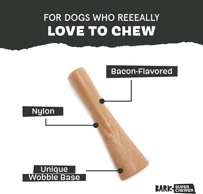 Barkbox Super Chewer Tough Dog Chew Toys for Aggressive Chewers, Dental Stimulating (Bacon Bone - Small)
