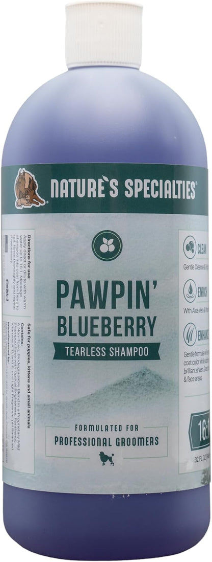 Nature's Specialties Pawpin' Blueberry Ultra Concentrated Dog Face and Body Wash for Pets, Makes up to 4 Gallons, Natural Choice for Professional Groomers, Tearless Formula, Made in USA, 32 oz