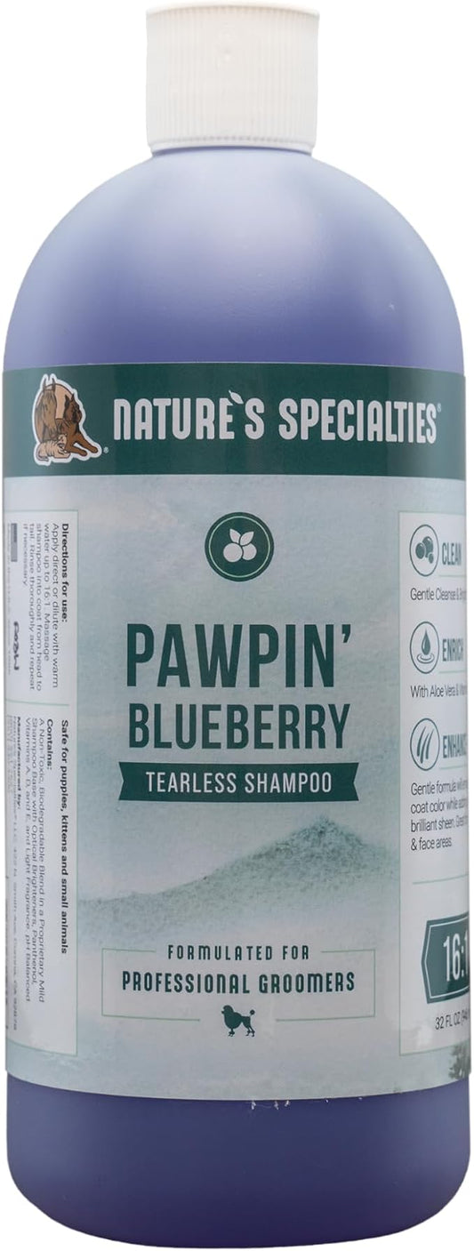 Nature's Specialties Pawpin' Blueberry Ultra Concentrated Dog Face and Body Wash for Pets, Makes up to 4 Gallons, Natural Choice for Professional Groomers, Tearless Formula, Made in USA, 32 oz