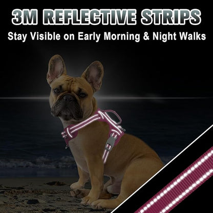 BARKBAY No Pull Dog Harness Large Reflective Dog Harness with Front Clip and Easy Control Handle for Walking Training Running with ID tag Pocket(Pink,S)