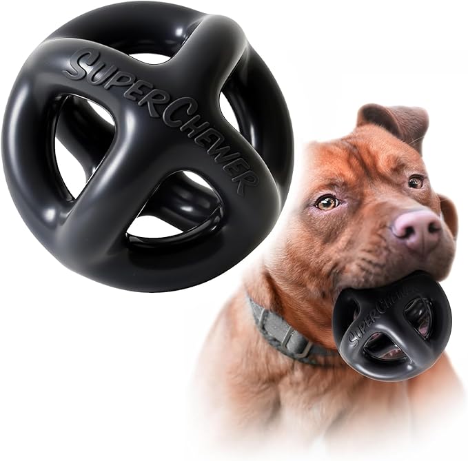 Tuff Pupper SuperChewer Extremely Tough Cage Ball for Dogs | 2X Tennis Ball Size | Natural Rubber | Tough Toy for Aggressive Chewers | Heavy Duty for Medium Large Breed | Strong but NOT Indestructible