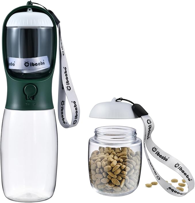 Cibaabo Dog Water Bottle with Food Container, Travel Puppy Water Bowl, Portable Pet Dispenser, Dog Stuff Accessories Items, Puppy Essentials Necessities for Yorkie Chihuahua Cat Walking and Hiking