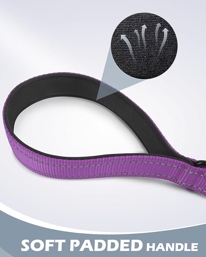Joytale Strong Short Dog Leash 18 Inch, 1.2 Inch Wide, Heavy Duty, Padded Handle for Traffic Control, Reflective Leash for Medium and Large Dogs Walking Training, Purple
