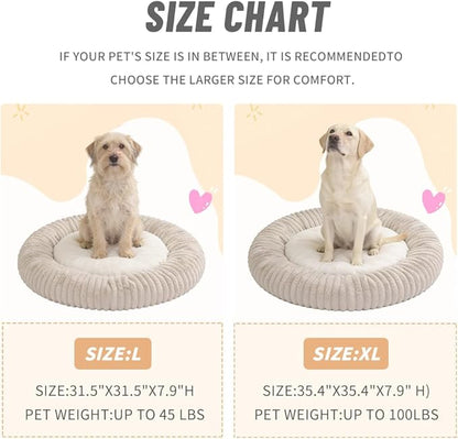 31.5“ Calming Dog Bed for Large Dog-Donut Dog Bed – Faux Rabbit Fur + Shredded Memory Foam & Polyester Fill, Ultra-Comfort Calming Round Pet Bed for Medium/Large Dogs, Easy Care