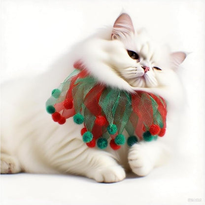 2PCS Christmas Pet Collar Ornaments Red Green Collar Adjustable Holiday Dress for Cat and Dog (C-S-30CM)