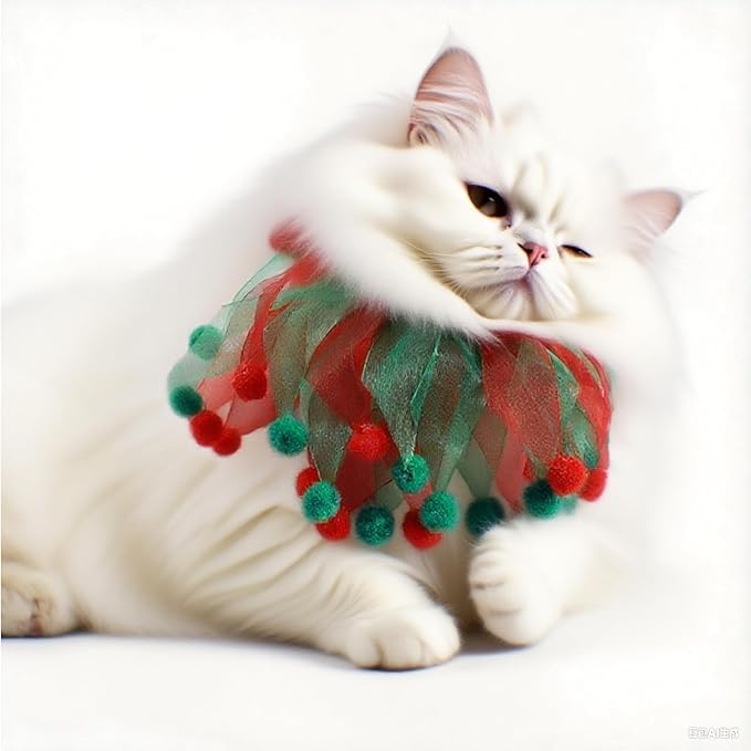 2PCS Christmas Pet Collar Ornaments Red Green Collar Adjustable Holiday Dress for Cat and Dog (C-L-45CM)