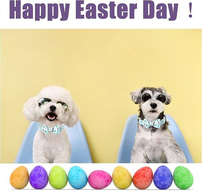 Easter Dog Collar with Bow Tie - Adjustable Easter Eggs Dog Collar Classic Bowtie Metal Buckle Puppy Collars for Small Medium Large Dogs M
