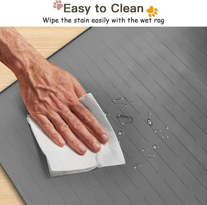 Largest Dog Food Mat, 48"x32" Silicone Dog and Cat Mat for Food and Water Bowls, Thinken Waterproof Non-Slip XXXL Pet Feeding Mat for Floors (Grayish Blue)
