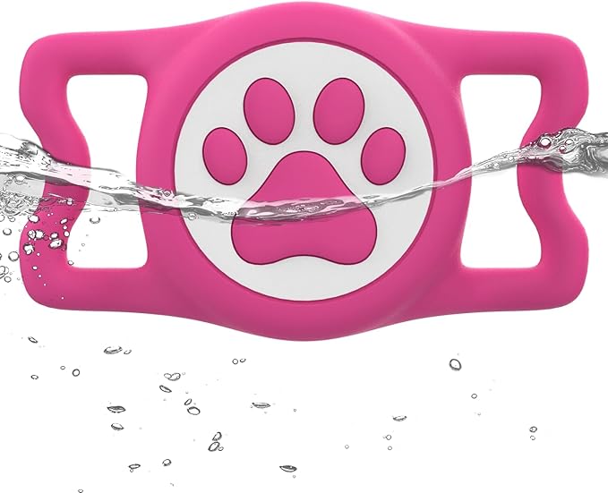 WhoseID IP68 Waterpoof Dog Airtag Holder, Stretchy Silicone Full Body Covered Apple Air Tag Holder for Dog Cat Collar Fit All Width Collar (Rose, 1 Pack)