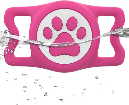 WhoseID IP68 Waterpoof Dog Airtag Holder, Stretchy Silicone Full Body Covered Apple Air Tag Holder for Dog Cat Collar Fit All Width Collar (Rose, 1 Pack)
