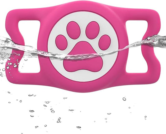 WhoseID IP68 Waterpoof Dog Airtag Holder, Stretchy Silicone Full Body Covered Apple Air Tag Holder for Dog Cat Collar Fit All Width Collar (Rose, 1 Pack)