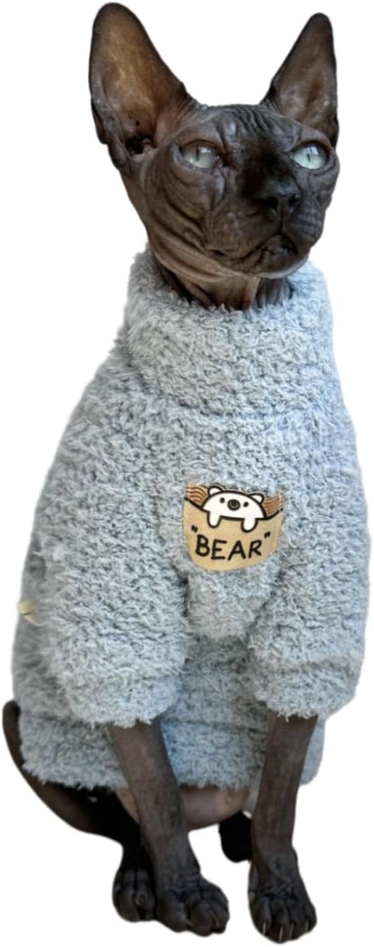 Sphynx Cat Clothes Hairless Cat Super Soft Warm Fleece T Shirt Elastic Winter Sweater Outfit, Pet Clothes for Sphynx Cat Coat for Cats and Small Dogs Apparel (Blue, Small)