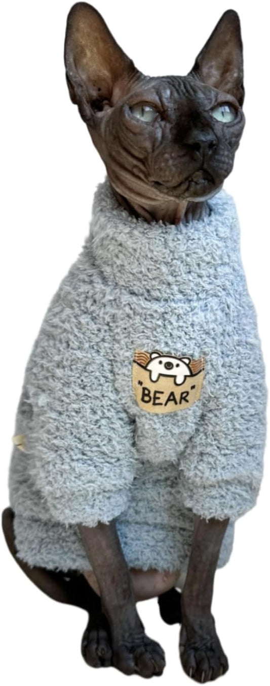 Sphynx Cat Clothes Hairless Cat Super Soft Warm Fleece T Shirt Elastic Winter Sweater Outfit, Pet Clothes for Sphynx Cat Coat for Cats and Small Dogs Apparel (Blue, Medium)