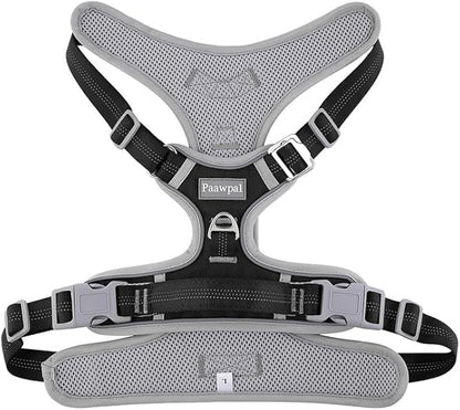 Paawpal Adjustable Dog Harness - No Pull, Reflective, Soft Padded for Small, Medium, Large Dogs - Includes Leash Black XL