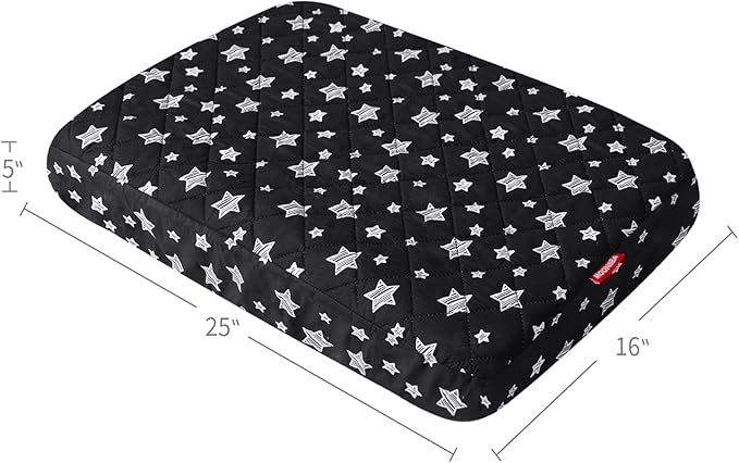 Waterproof Dog Bed Covers Replacement Washable Pet Hair Easy to Remove, Noiseless Quilted Puppy Pet Bed Cover Lovely Black Star Print 16x25 Inches, for Dog/Cat, Cover Only