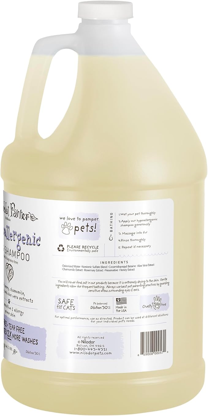 Bobbi Panter Hypoallergenic Dog Shampoo 1 Gal. (Case of 4), Dye & Fragrance-Free, Paraben-Free, pH Balanced, Tear-Free, Aloe Vera & Honey Extract, Made in USA, Concentrated 30:1, Made in The USA