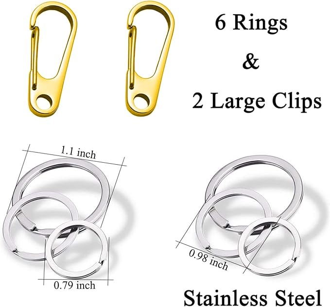 Dog Tag Clips / 2 Pack/Multiple Size 304 Stainless Steel Quick Clip with Rings/Easy Change Dog Cat ID Tag Holder for Small pet Collars and Harnesses.(2 Large Gold)