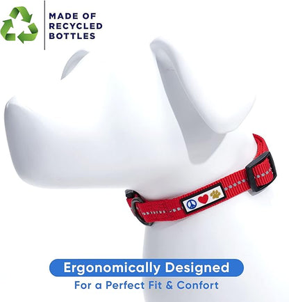 Pawtitas Recycled Dog Collar with Reflective Stitched Puppy Collar Made from Plastic Bottles Collected from Oceans Small Red Chili