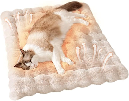 SOMAHE Self-Warming Cat Bed, Plush Faux Fur Pet Bed Mat with Anti-Slip Bottom, Ultra Soft Heated Pad for Cats & Kittens, Cozy Fluffy Bed for Window & Sills Couches, Machine Washable, 23x15 Inch White