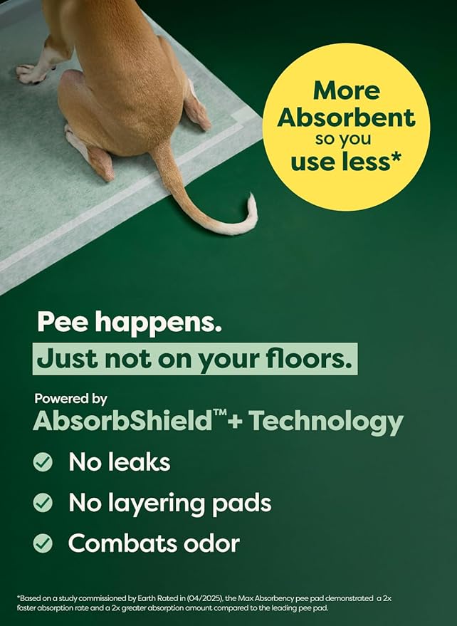 Earth Rated Max Absorbency Trial Pack Puppy Pee Pads for Dogs Absorbs 2X Faster & 2X More, Leak-Proof, Odor Control Potty Training, Unscented, XL, 28” x 34”, 1 Count