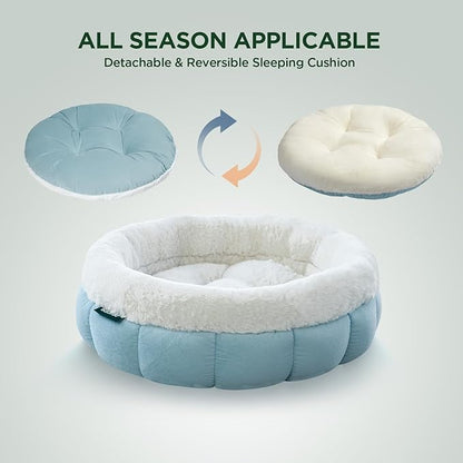 BALANCE Cat Beds for Indoor Cats, Washable Round Cat Bed, Cute Kitten Bed with Anti-Slip Bottom for Kitty and Puppy, 23 Inches, Dream Blue