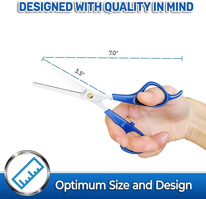PET MAGASIN Professional Dog Grooming Scissors Set - Curved Thinning Shears for Dogs, Pet Hair Cutting Tools with Safety Tips for Small & Large Breeds, Grooming Kit for Home